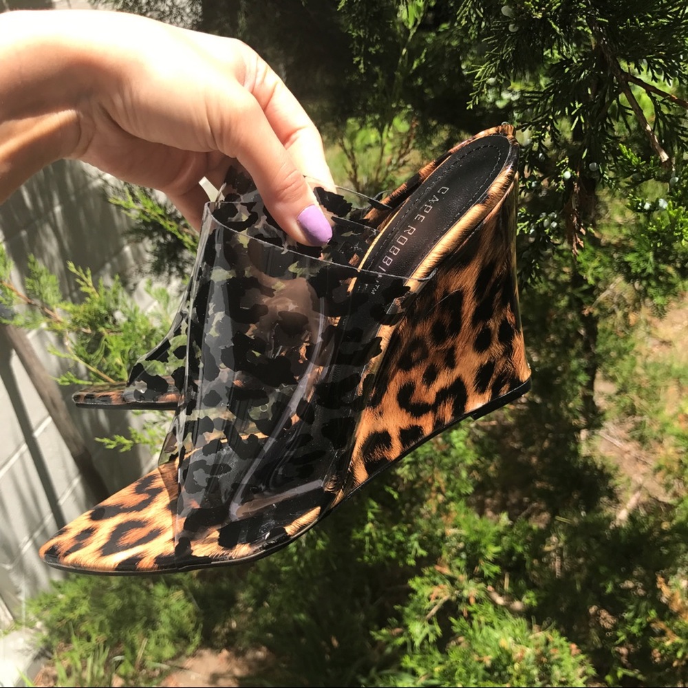 🆕 BROWN BLACK LEOPARD PRINT CLEAR WEDGES! - Picture 7 of 8